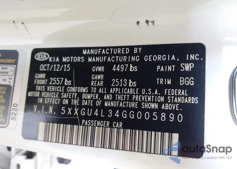 2016 Kia Optima Ex from USA, damaged, VIN 5XXGU4L34GG005890